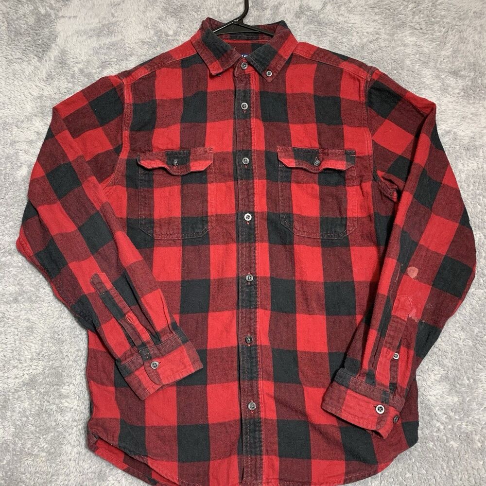 George Buffalo Plaid/Button/Collar Flannel Shirt--Red/Black--Small‎ (34-36)